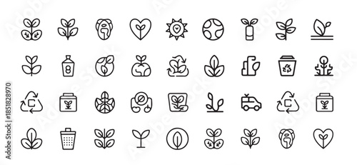 Eco-Friendly Sustainability and Natural Growth Line Icon Set