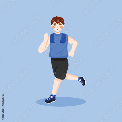 A flat illustration of a man jogging, symbolizing daily exercise, fitness motivation, and a healthy lifestyle.
