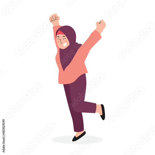 Happy Muslim Woman Celebrating Success Illustration