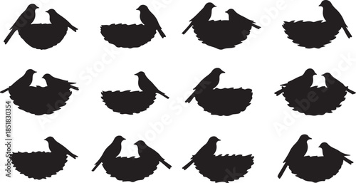 Birds nesting silhouette collection vector