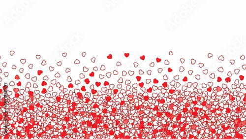 A cascade of tiny red and white hearts, symbolizing love, romance, and affection, against a clean white backdrop