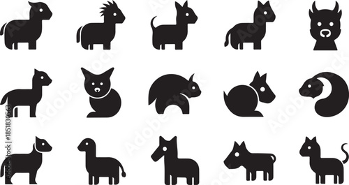 Collection of stylized animal icons set
