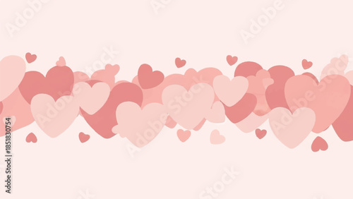 A seamless horizontal banner adorned with an array of soft pink and red hearts, creating a romantic and affectionate design perfect for Valentine's Day or any love-themed celebration