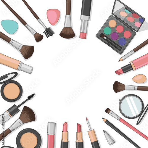 Isolated a kinds of deferent make-up background with space for your text and cosmetic tools vector art with white background..