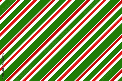 Red, green and white diagonal stripes background vector illustration. Candy cane pattern for Christmas or New Year concept, flat lay. Stripe pattern for gift wrap, fabric pattern, textile, tile