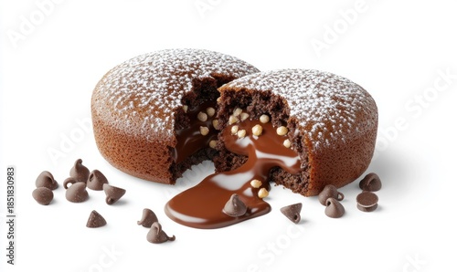 Warm chocolate lava cake dessert with molten center and white sugar topping