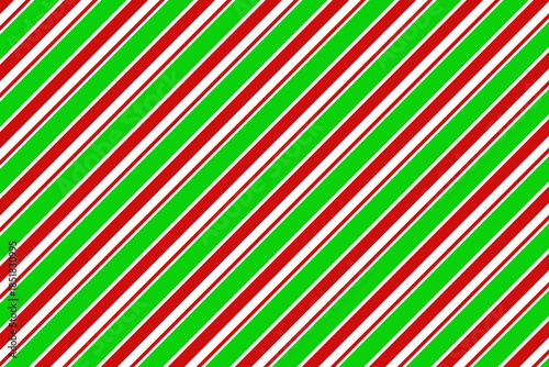 Red, green and white diagonal stripes background vector illustration. Candy cane pattern for Christmas or New Year concept, flat lay. Stripe pattern for gift wrap, fabric pattern, textile, tile