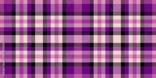 Weave texture pattern check, gorgeous plaid background fabric. Editable tartan seamless textile vector in light and purple colors.