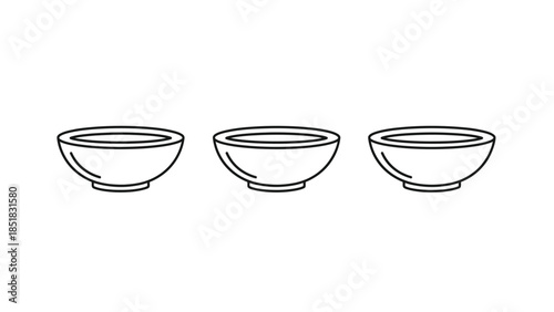 Three simple outline icons representing empty bowls perfect for minimalist culinary or dining concepts