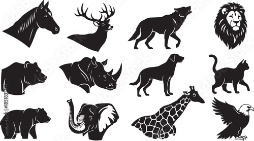 Collection of animal silhouettes vector art icons