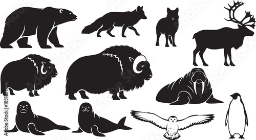 Arctic animal silhouettes collection icon set