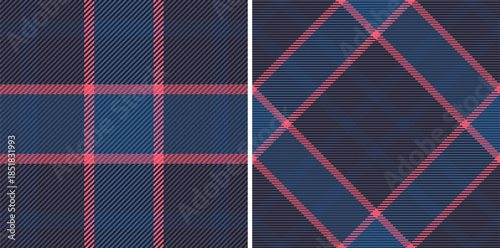Pattern plaid vector of fabric tartan seamless with a texture check textile background. Set in night colors. Symmetry tissue designs in fashion.