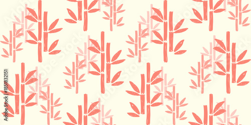 Pink bamboo leaf seamless pattern in soft pastel tones
