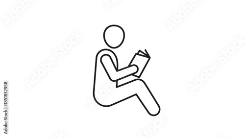 Simple line art icon of a person sitting down and reading a book for education themes