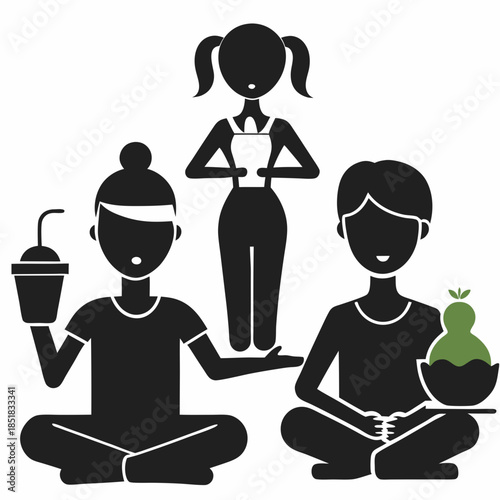 Yoga meditation icons set with people illustrations