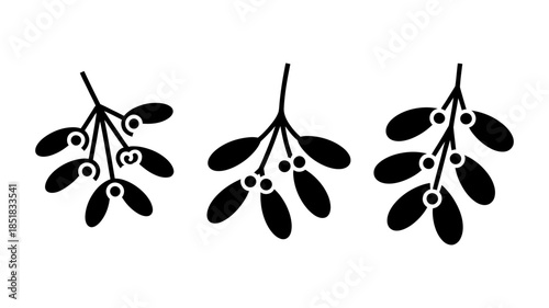 A collection of three simple black mistletoe silhouettes perfect for holiday designs