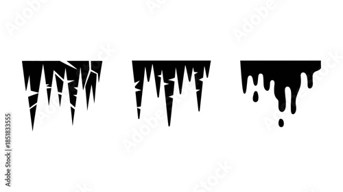 Set of three black silhouettes representing different styles of icicles and dripping elements
