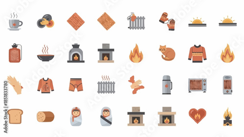 Cozy Winter Icons Collection Featuring Warmth and Comfort Elements.