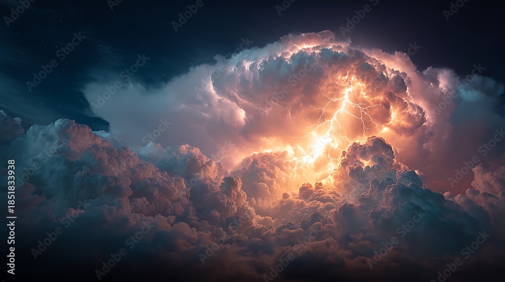 Naklejka premium Lightning bolt dark cloudy sky energy illustrator