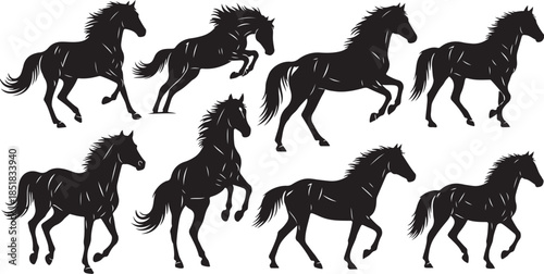 Collection of running horse silhouettes