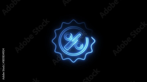 Blue Neon Percentage Discount Badge Icon image photo
