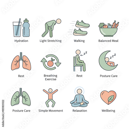 Healthy Lifestyle and Daily Habits Icon Set