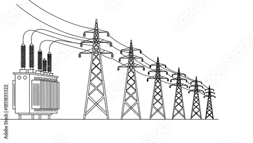 Electric power transmission towers and transformer