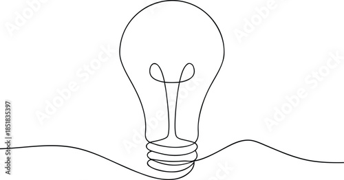 realistic lightbulb illustration one line art vector continuous  
