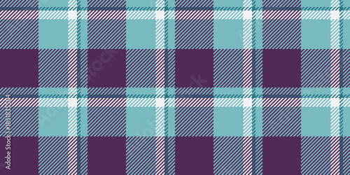 Youth seamless pattern plaid, aqua background check texture. Stitch textile tartan vector fabric in cyan and purple colors.