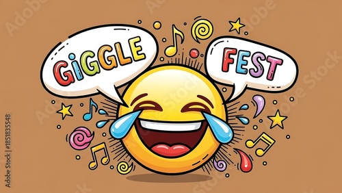 Laughing Emoji with Giggle Fest Speech Bubbles.
