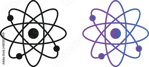 Tech and Innovation Symbols. Atomic icon graphic design. Microscopic world and technology signs. Tech and Innovation Symbols
