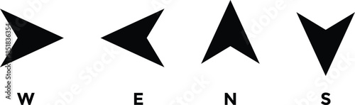 Compass icon set. West, north, east, south arrow. Navigation arrow graphic design. Directional pointer symbols. Map and wayfinding design elements
