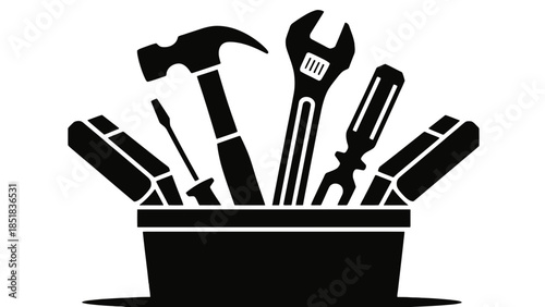 Black silhouette toolbox with various tools