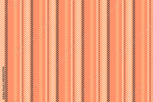 Manufacturing textile texture fabric, graphic lines vector pattern. Reel stripe background vertical seamless in orange and light colors.