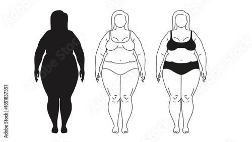 Stages of woman's weight loss journey illustrated