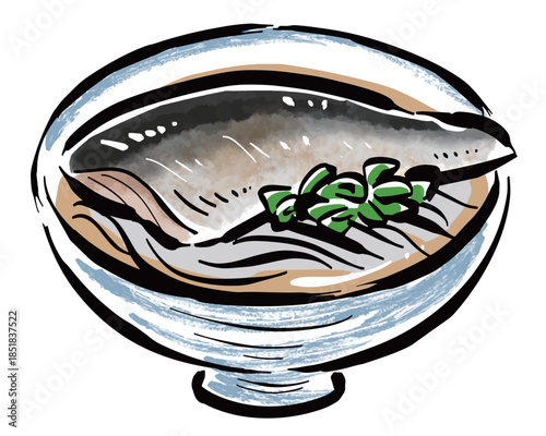 にしんそば　筆タッチ手描きイラスト