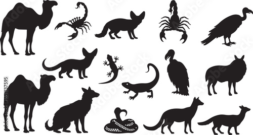 Desert animal silhouettes vector set
