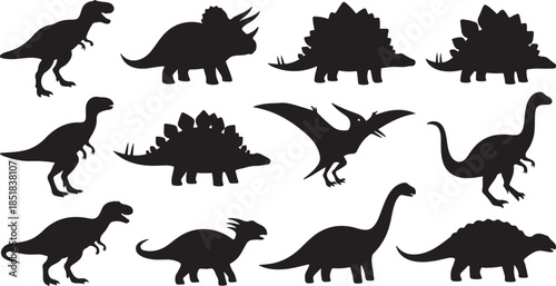 Collection of twelve dinosaur silhouettes