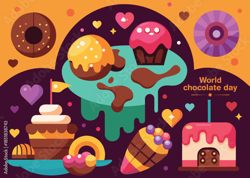 A colorful collection of sweet desserts and treats for world chocolate day celebration