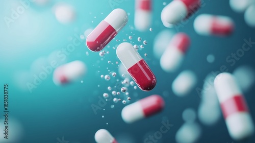 White and Red Antibiotic Capsule Dissolving in Stomach Acid Simulation Macro