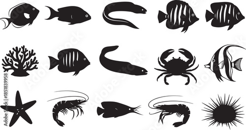 Set of sea life animal silhouettes