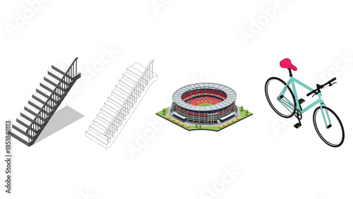 Stadium staircase and bicycle illustration
