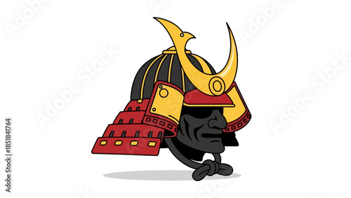 Cartoon illustration of a Japanese samurai helmet and mask