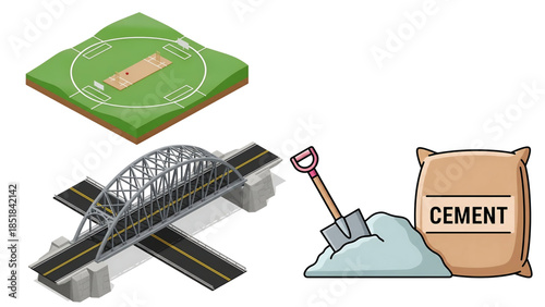Construction site elements including bridge and cement