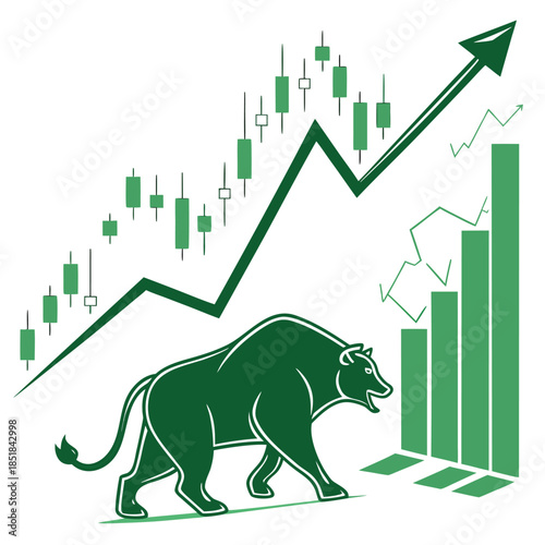 An illustration depicting a bull representing market growth, a bullish trend