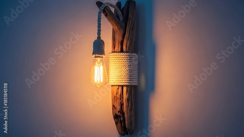 Rustic wooden wall lamp with warm light