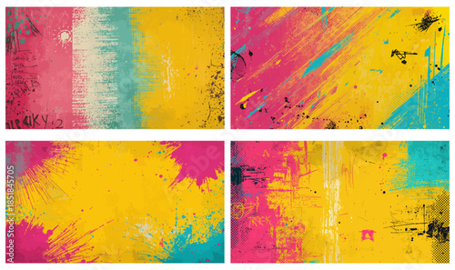 Vibrant Y2K Punk Grunge Abstract Texture with Pink, Yellow, and Turquoise Brush Strokes