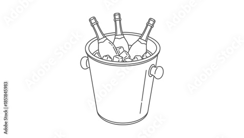 Three champagne bottles chilling in an ice bucket, ready for a celebration or party.