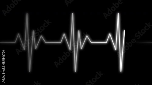 Neon digital cardiogram heartbeat pulse line animation white color. 4k video animation with alpha channel