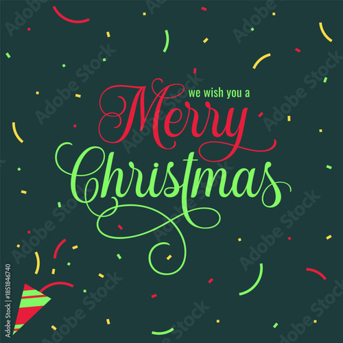 Merry Christmas Festive Hand Lettering with Confetti